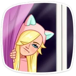 😕 blonde, oreilles de chat, pyjama, triste, dessin animé whatsapp sticker