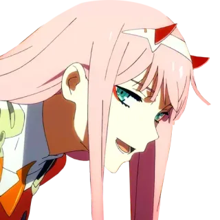 😃 Zero Two Darling in the Franxx Anime, Zero Two, Darling in the Franxx, pinke Haare, Hörner telegram sticker