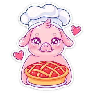 ❤️ cerdo, chef, tarta, lindo, animal, hornear telegram sticker