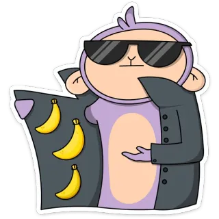 😎 monyet, pisang, kacamata hitam, keren, kartun, kera whatsapp sticker