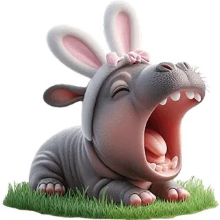 🥱 ippopotamo, orecchie da coniglio, animale, carino, kawaii, Pasqua telegram sticker