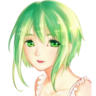 😄 Anime, Grüne Haare, Frau, Weiblich, Porträt telegram sticker
