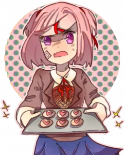 💕 Natsuki Doki Doki Literature Club! Anime, Manga, Słodkie, Kawaii, Gotowanie, Ciasteczka serca, Natsuki, Doki Doki Literature Club! telegram sticker