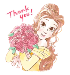 🙏 Belle Beauty and the Beast Thank you! Belle, Disney, Danke, Rosen, Cartoon, Prinzessin whatsapp sticker