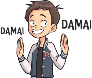 ✌ DAMAI garçon, dessin animé, joyeux, souriant, saluant, DAMAI telegram sticker