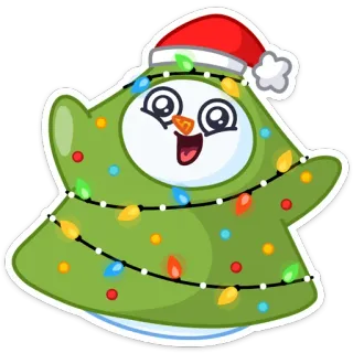 🎄 Navidad, Árbol de Navidad, Pingüino, Luces, Fiesta, Dibujos animados whatsapp sticker