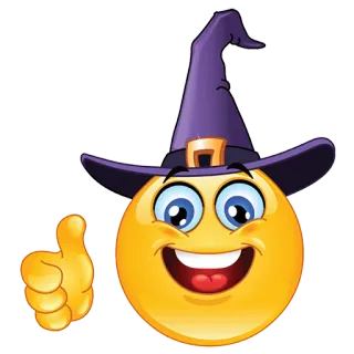 👍 emoji, witch, hat, halloween, thumbs up, smiley, cute telegram sticker