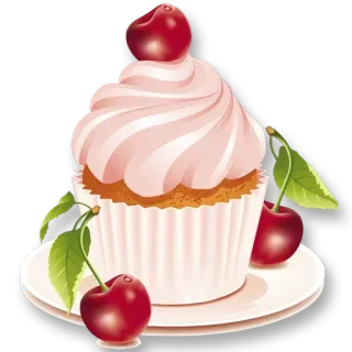 🧁 cupcake, cerise, dessert, sucré, nourriture whatsapp sticker