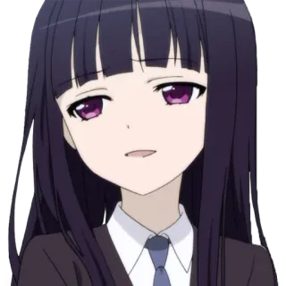 😌 Anime, Ragazza, Occhi viola, Capelli neri, Cartone animato, Personaggio telegram sticker