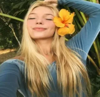 🙆‍♀ woman, flower, blonde, portrait, girl, nature telegram sticker