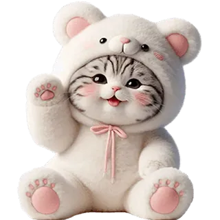 👋 kat, kitten, schattig, kawaii, dier, huisdier, beer, kostuum telegram sticker