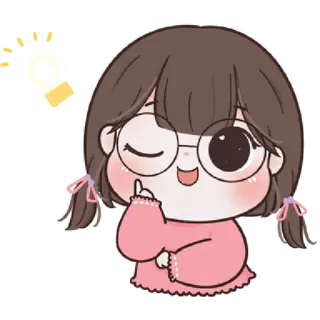 🥨 cartone animato, ragazza, lampadina, idea, carino, pensando, occhiali, occhiolino telegram sticker