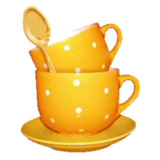 🍹 taza de té, taza, cuchara, utensilios de cocina, amarillo, vajilla telegram sticker