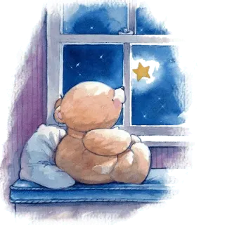 🌠 หมี, หน้าต่าง, ดาว, กลางคืน, น่ารัก, ชวนฝัน, ตุ๊กตาหมี telegram sticker