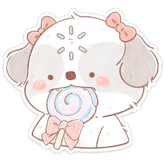 🫥 anjing, permen lolipop, imut, kawaii, manis, pastel, pita telegram sticker