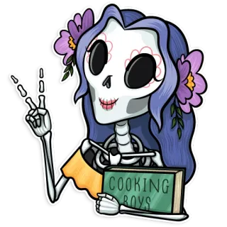 ✌ COOKING BOYS esqueleto, dia de los muertos, caveira mexicana, flores, cozinha, livro telegram sticker