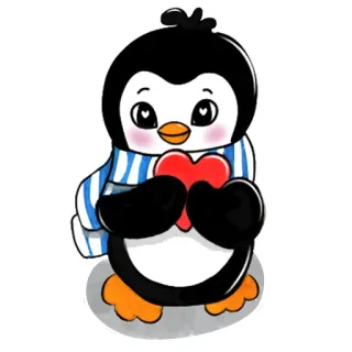 😍 pinguino, carino, cuore, cartone animato, animale, adesivo whatsapp sticker