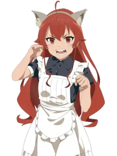😍 อนิเมะ, หูแมว, เมด, ผมแดง, โกรธ telegram sticker