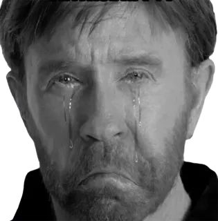 😭 Chuck Norris sad, crying, tears, black and white, Chuck Norris telegram sticker
