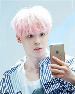😳 Jimin Чимин, BTS, K-Pop, селфи, розовые волосы, певец, айдол whatsapp sticker