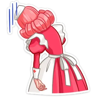 ☹️ enfermera, dibujo animado, rojo, médico, personaje, triste, cansado whatsapp sticker