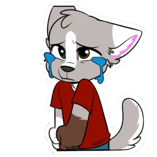 😢 furry, triste, pleurs, loup, dessin animé, anthropomorphe, autocollant telegram sticker