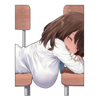 ☁️ 动漫, 女孩, 睡觉, 校服, 书桌 telegram sticker