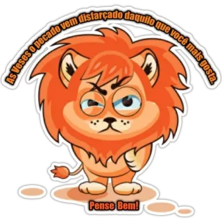 🤔 As Veses o pecado vem disfarçado daquilo que você mais gosta.
Pense Bem! leone, personaggio, adesivo, animale, cartone animato, testo, frase telegram sticker