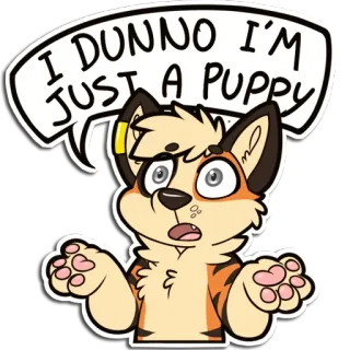 😅 I DUNNO I'M JUST A PUPPY furry, puppy, dog, confused, shrug, animal, cute, cartoon telegram sticker