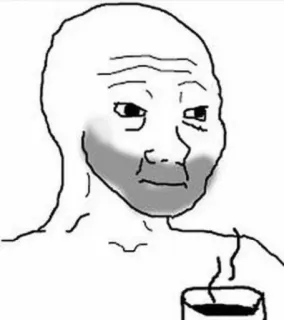 😔 meme, wojak, boomer, coffee, sad telegram sticker
