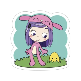 🐰 cartoon, girl, bunny, easter, cute whatsapp sticker