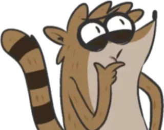 🤔 Rigby Regular Show kreskówka, szop pracz, myślenie, Rigby, Zwyczajny serial telegram sticker