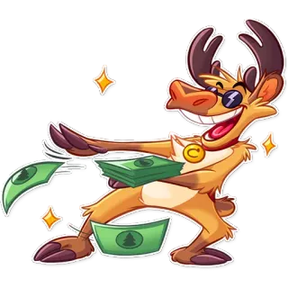 🤑 Hirsch, Geld, Cartoon, Tier, Dollar, Figur, Bargeld, Finanzen telegram sticker