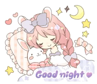 🐰 Good night buona notte, dormire, carino, cartoni animati, coniglio, cuscino telegram sticker