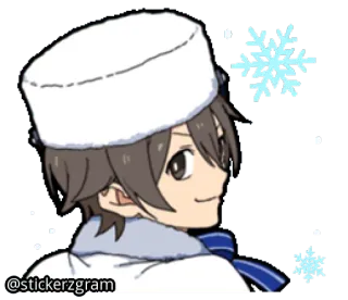 😀 @stickerzgram Anime, Dibujos animados, Personaje, Invierno, Nieve, Gorro telegram sticker