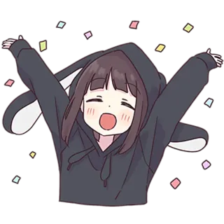 🥳 Anime Mädchen, Feier, Fröhlich, Konfetti, Hasenohren, Süß whatsapp sticker