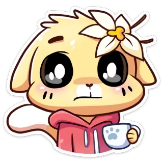😐 dễ thương, chó, hoạt hình, kawaii, động vật, hoa, cốc, cà phê telegram sticker