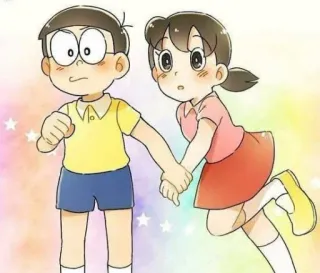 💖 Nobita and Shizuka Doraemon Cartoon, Anime, Paar, Freundschaft, Kinder whatsapp sticker