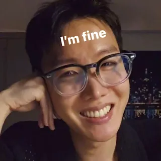 🥲 I'm fine persona, gafas, sonrisa, positivo, feliz telegram sticker