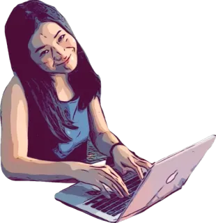 🙂 женщина, ноутбук, мультфильм, человек, печатает, компьютер, портрет telegram sticker