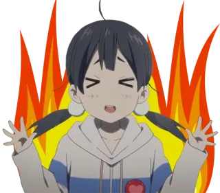 😆 Anime, Mädchen, Feuer, Cartoon, Aufgeregt whatsapp sticker