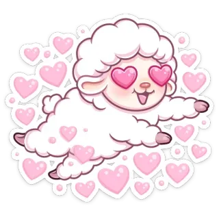 🥰 овца, сердечки, любовь, милый, мультик, животное, розовый telegram sticker