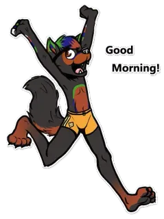 😄 Good Morning! animal, furry, morning, rainbow, happy, cartoon whatsapp sticker