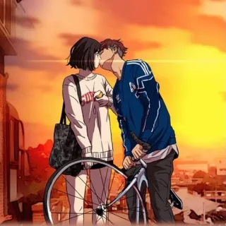 🌟 bacio, coppia, bicicletta, tramonto, romanticismo, amore telegram sticker