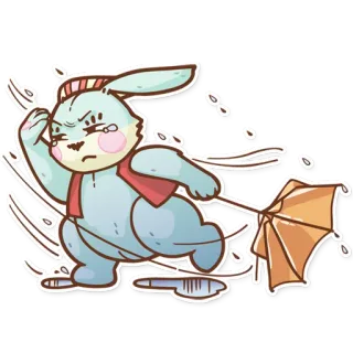 ☔ Kreskówka, Królik, Deszcz, Parasol, Pogoda, Smutny telegram sticker