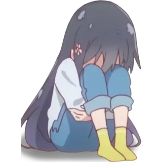😣 anime, girl, sad, crying, upset, lonely, cartoon whatsapp sticker