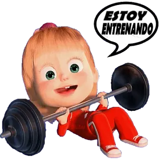 🏋️‍♂️ Masha Masha and the Bear ESTOY ENTRENANDO Dibujo animado, Ejercicio, Levantamiento de pesas, Chica, Fitness telegram sticker