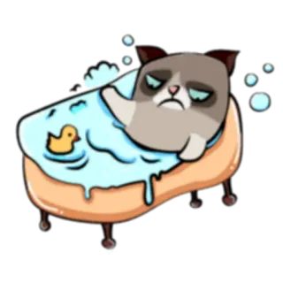 🛀 Grumpy Cat кот, сердитый кот, ванна, ванная, резиновая уточка, мем, животное, милый, питомец telegram sticker
