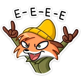 🤟 E-E-E-E-E renard, autocollant, dessin animé, animal, personnage, geste, rock'n'roll telegram sticker