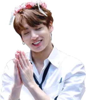 👏 Jungkook K-pop, singer, flower crown, male, portrait, BTS telegram sticker